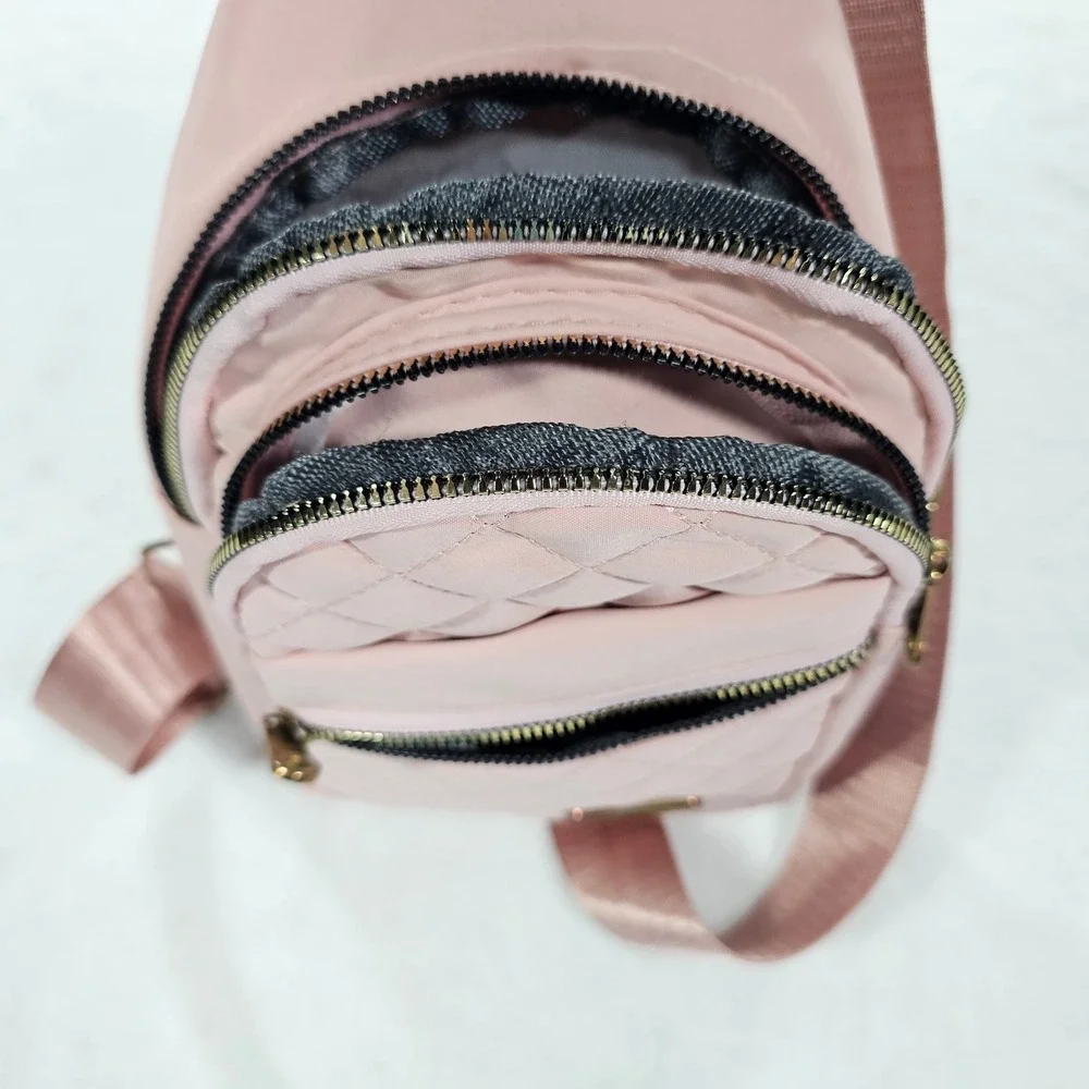 Fashion JINGPIN Creations Pink Quilted Nylon Sling Bag Crossbody Backpack
